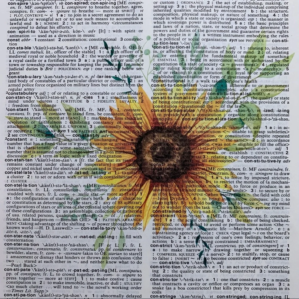 Dictionary Art Print Sunflower, Vintage Art Print, Dictionary Print
